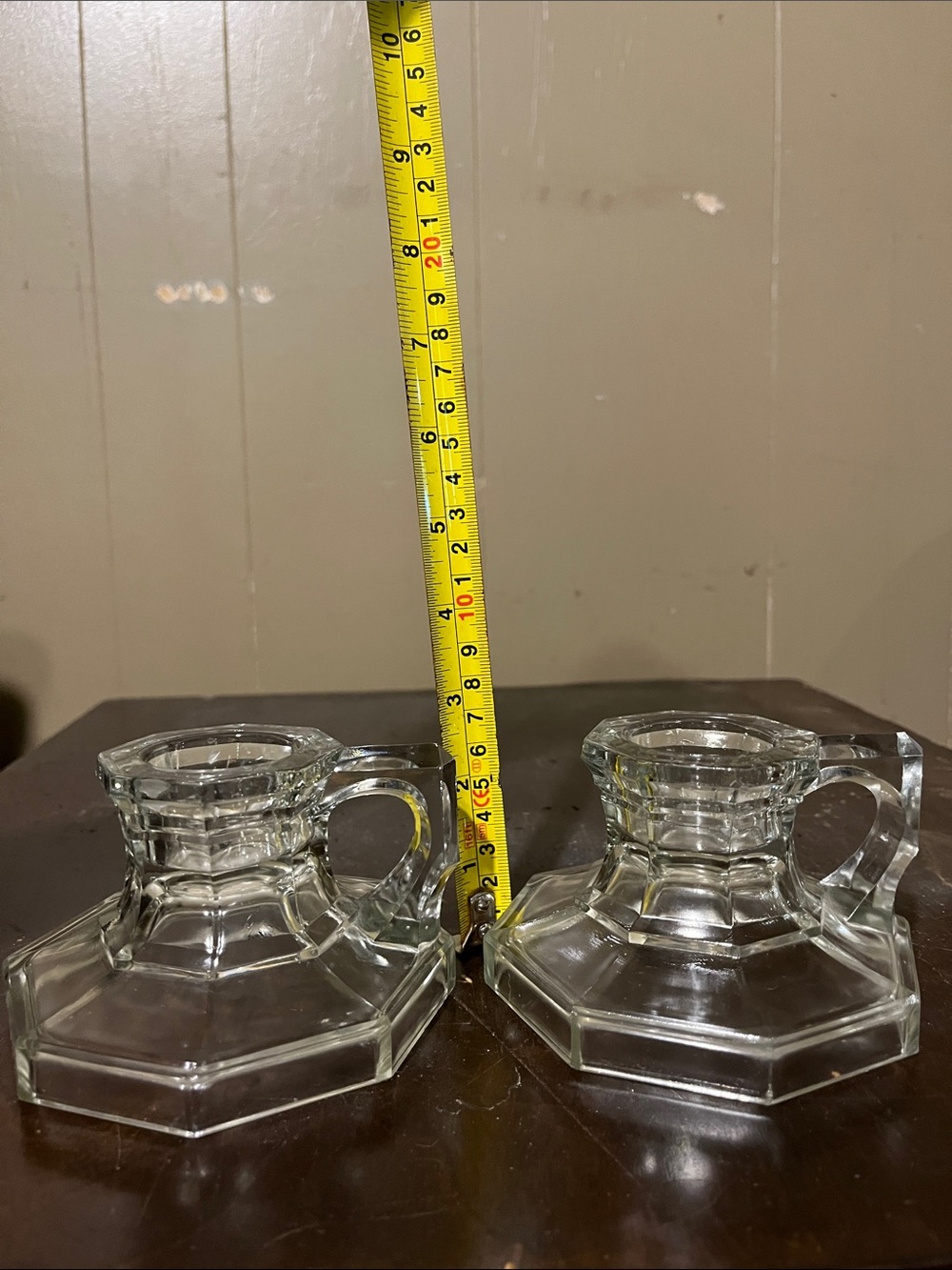 Vintage Arcoroc France Hexagonal Candle Holders with Handle - Pair